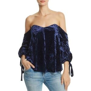 Frosted blue off the shoulder velvet top shirt